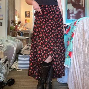Black maxi skirt with red flowers, size S-M